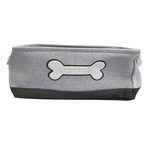 Winifred and Lily 16"x12" Grey and Black Two Tone Rectangular Pet Storage Bin with White Bone Embroidery
