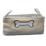 Winifred and Lily 16"x12" Khaki Two Tone Pet Storage Bin with White Bone Embroidery