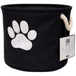 Bone Dry Polyester Round Pet Bin Size Small in Black with Paw Design