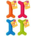 Leaps and Bounds Gentle Chomp and Chew Rubber Dog Squaker Toy in Bone Shape in Assorted Colors